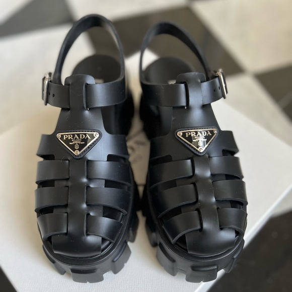 Prada Shoes - Brand New w Box Prada Rubber Monolith sandals black Gladiator summer shoes 38